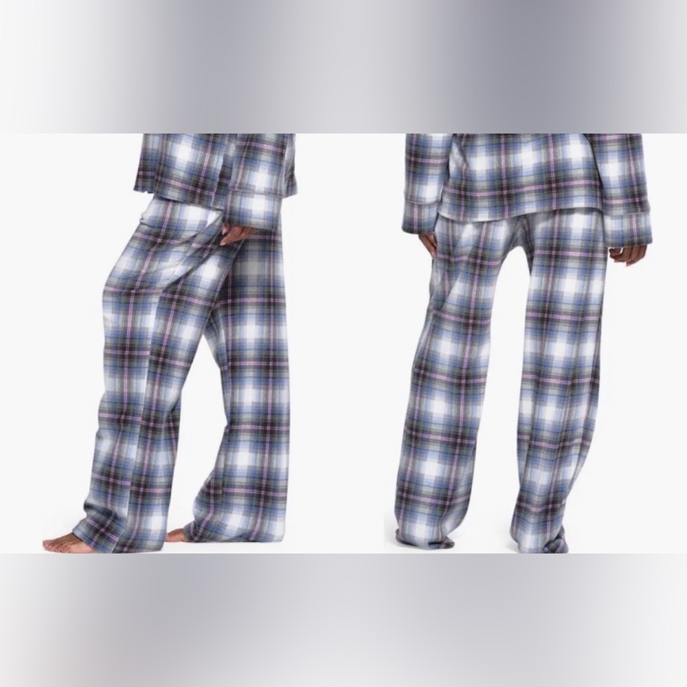 Skims Unisex Fleece Pajama Pants Bottoms Pink Blue Gray Plaid Multi NWOT - Picture 3 of 4